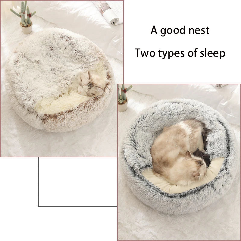  Warm Soft Pet Bed with Cover round Cat Dog Sleeping Nest Cave 