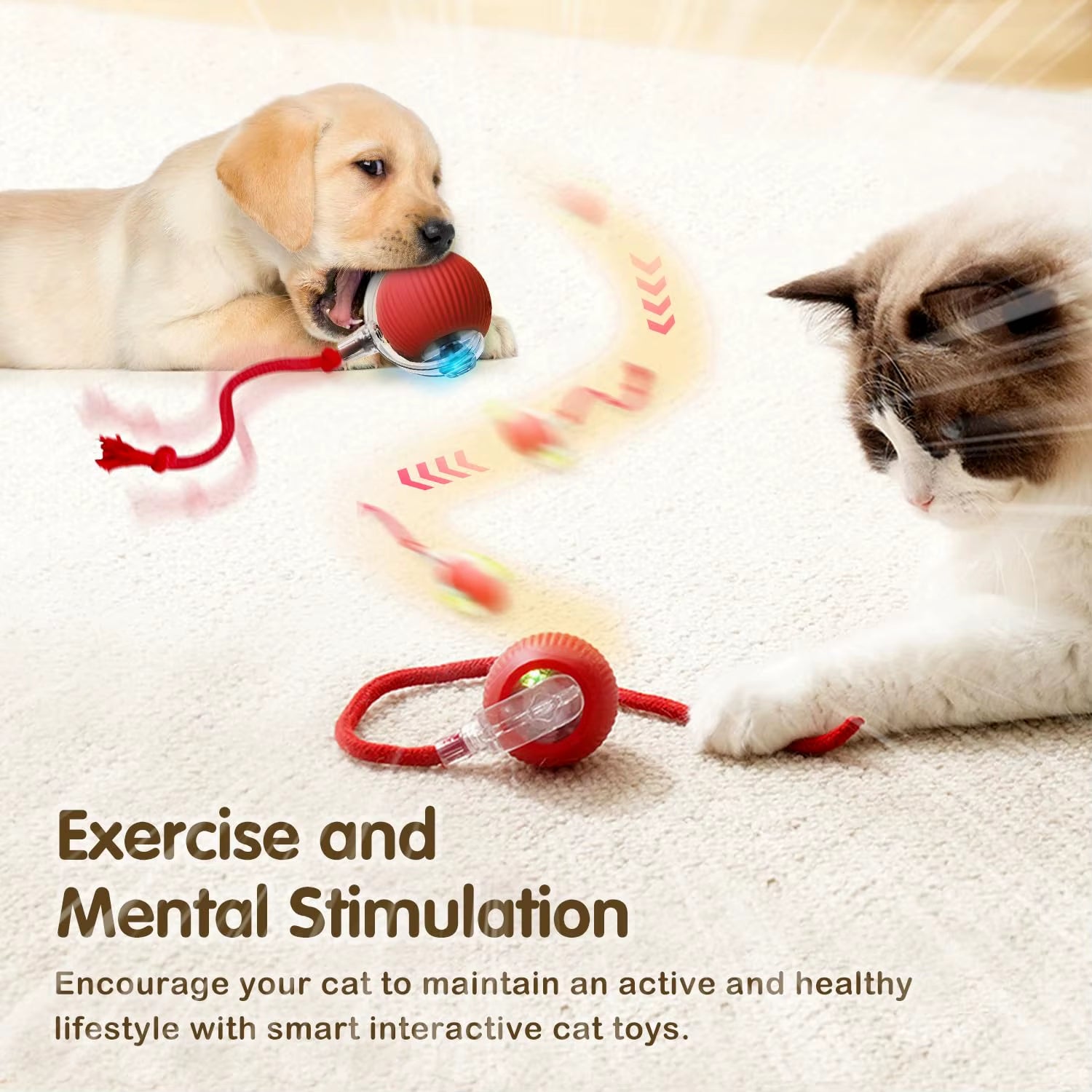 Smart Interactive Cat Ball - Rechargeable Rolling Toy with Tail