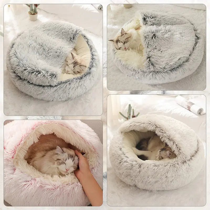 Warm Soft Pet Bed with Cover round Cat Dog Sleeping Nest Cave 