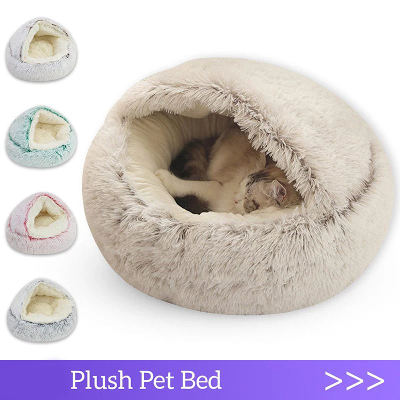  Warm Soft Pet Bed with Cover round Cat Dog Sleeping Nest Cave 