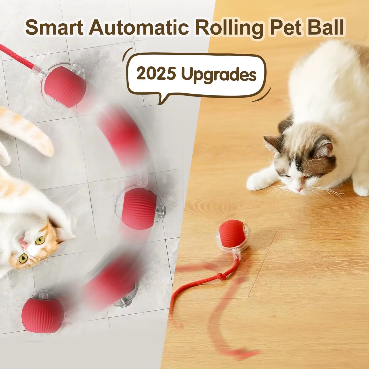 Smart Interactive Cat Ball - Rechargeable Rolling Toy with Tail