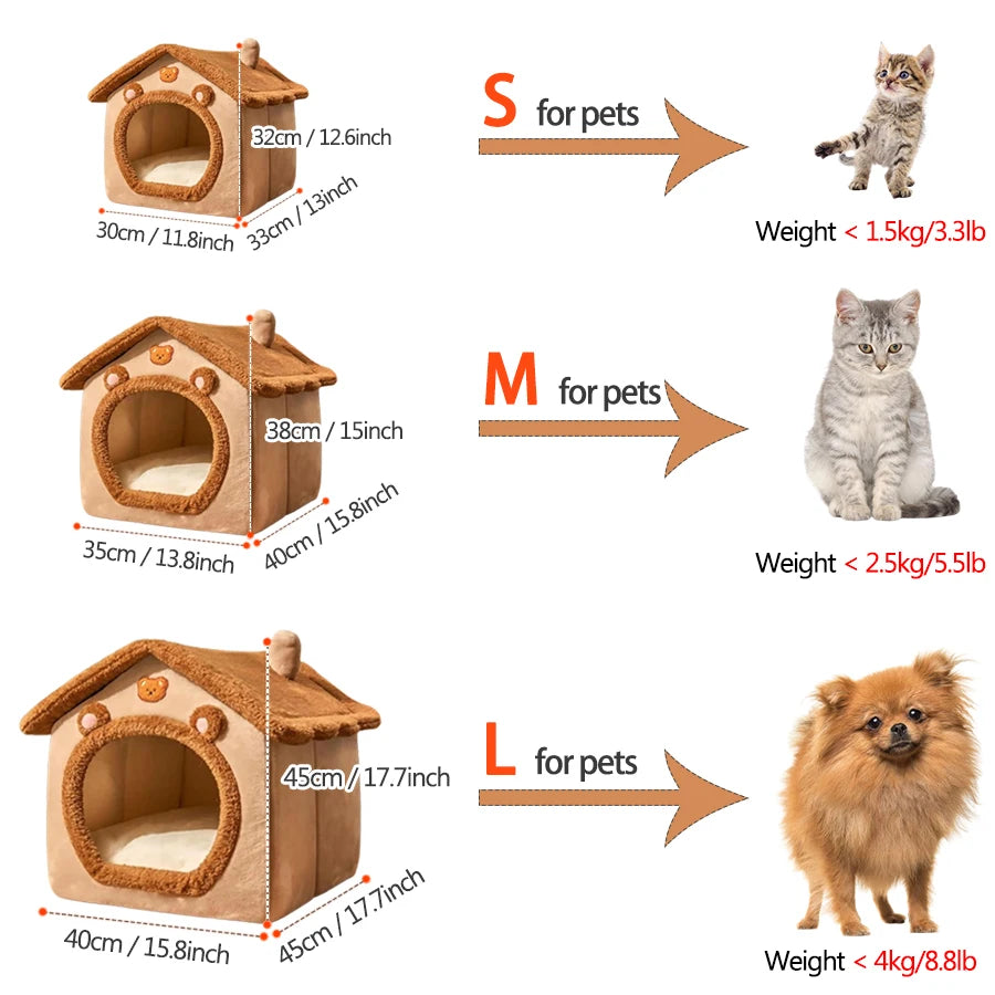 Foldable Pet House Removable Washable Cat House Puppy Cave 