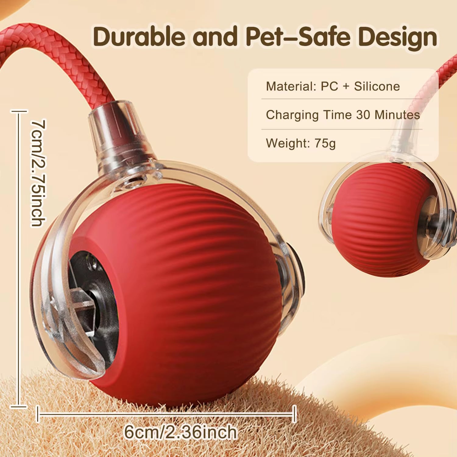 Smart Interactive Cat Ball - Rechargeable Rolling Toy with Tail