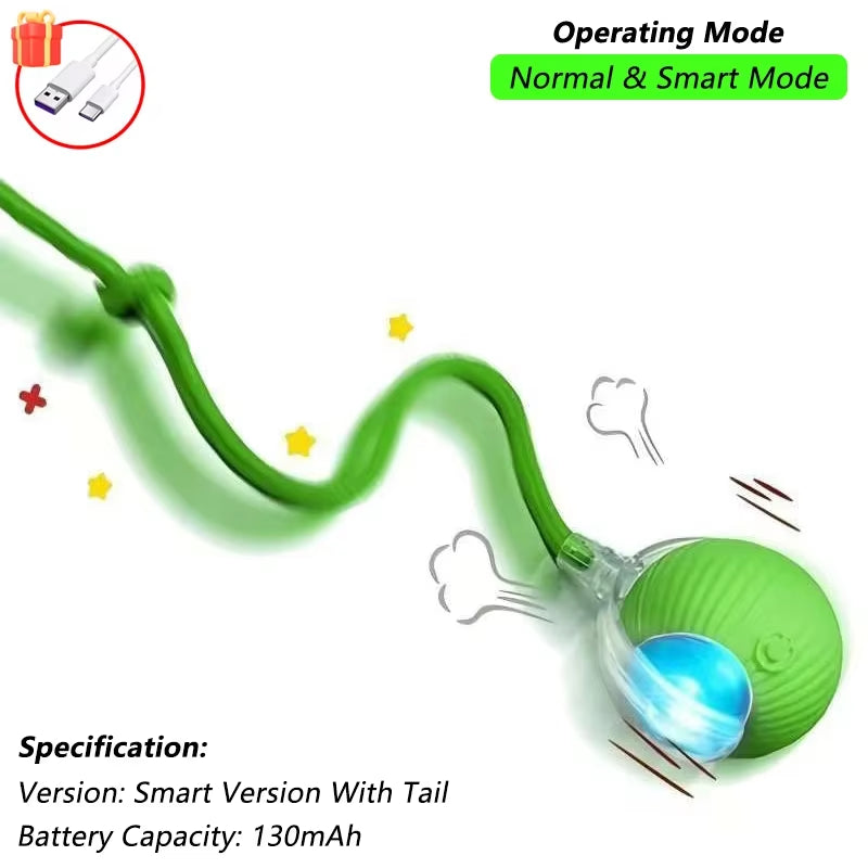 Smart Interactive Cat Ball - Rechargeable Rolling Toy with Tail